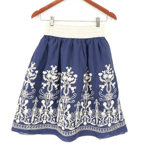 ANDI AND JAMES SIZE S Blue BOHO Embroidered Above Knee Lined Skirt Stretch Waist